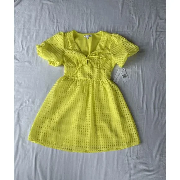 Junior Girl's Bright Yellow Summer Dress, Balloon Sleeves, Mini Dress, XS, NWT - Picture 1 of 8